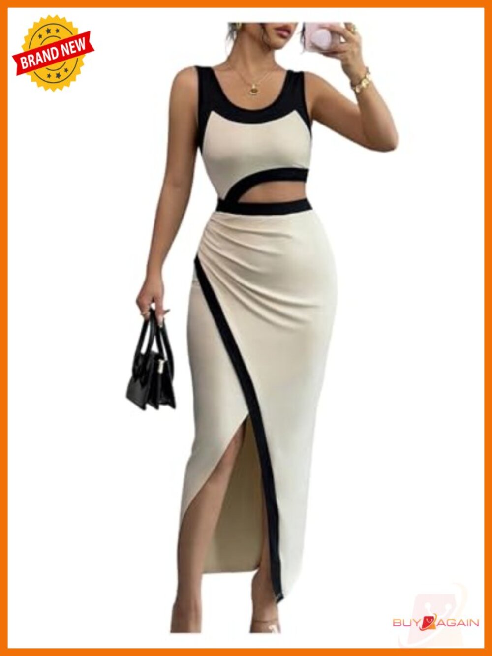 Women's Wrap Cut Out Maxi Dress Sleeveless Colorblock Club Night Out